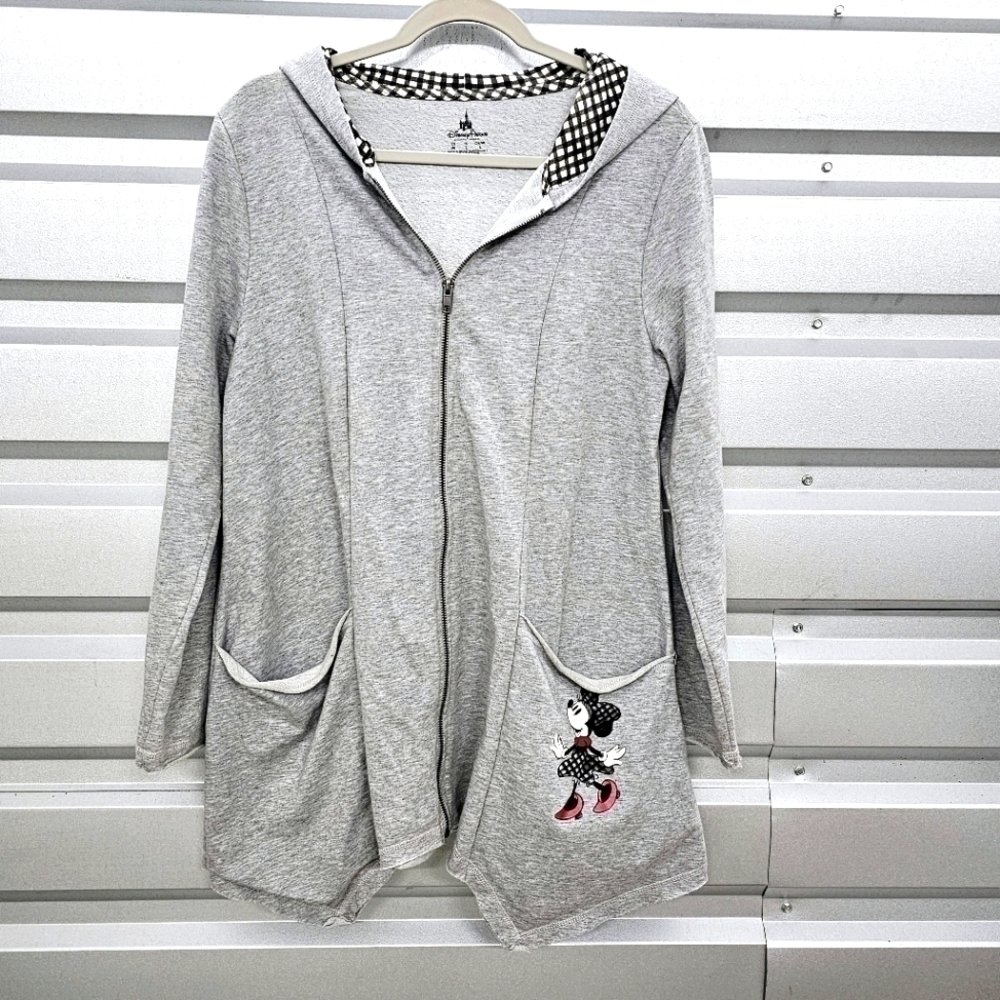 Disney Parks Minnie Mouse Oversized Embroidered Gray Tunic Hoodie